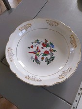 Plat Rond Creux Faience KG Lunéville Badonviller Décor Oiseau du Paradis 28,5cm