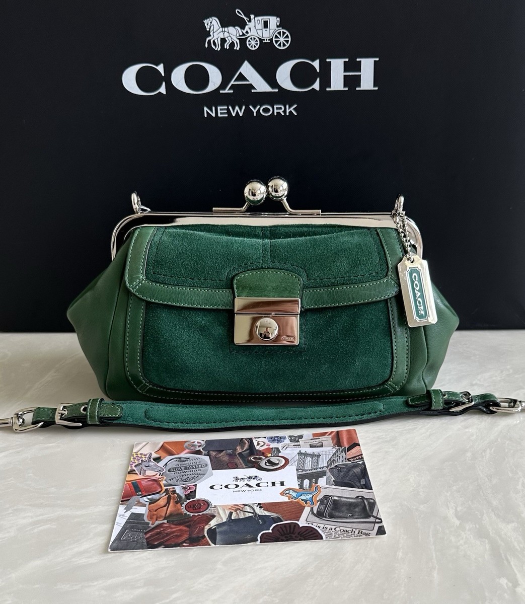 NEW COACH VINTAGE GREEN SMOOTH & SUEDE LEATHER FRAME KISSLOCK