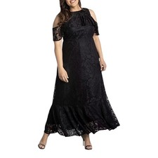 Kiyonna 4X Black Lace Cold Shoulder Formal Evening Maxi Dress Made in USA