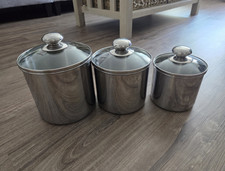 3-Piece Stainless Steel Silver Cylinder Canis...