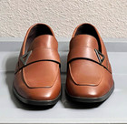 GUESS Men's 9.5M Brown Leather Square Toe Slip-On Loafer Dress Shoe Logo — photo 1