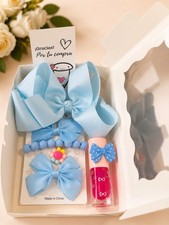 Girls Blue Fabric Hair Bow Set, Solid Colorful Casual Accessory, One Size