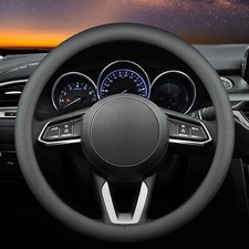 Leather car Steering Wheel Cover, Ultra-Thin, Comfortable, Non-Slip, Black-A