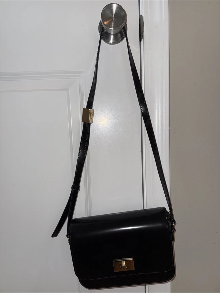 Bolso Bandolera J Crew Edie Negro Lthr Vacaciones 2024 Herrajes Dorados Nuevo sin Etiquetas Foto 2 de 4