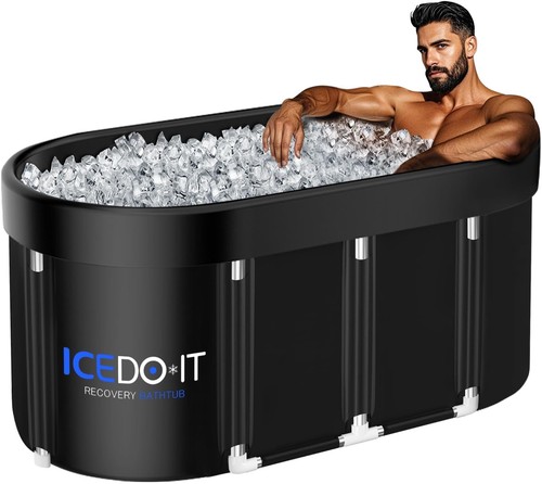 Goplus XL 129 Gal Oval Ice Bath Tub For Athletes, Inflatable Cold Plunge Tub W Multiple Layered Lid Pump