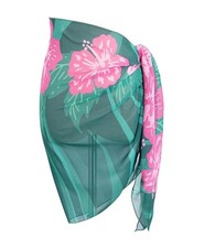 Girls Green Floral Chiffon Sarong Swimsuit Cover Up - Beach Pink Hula Skirt