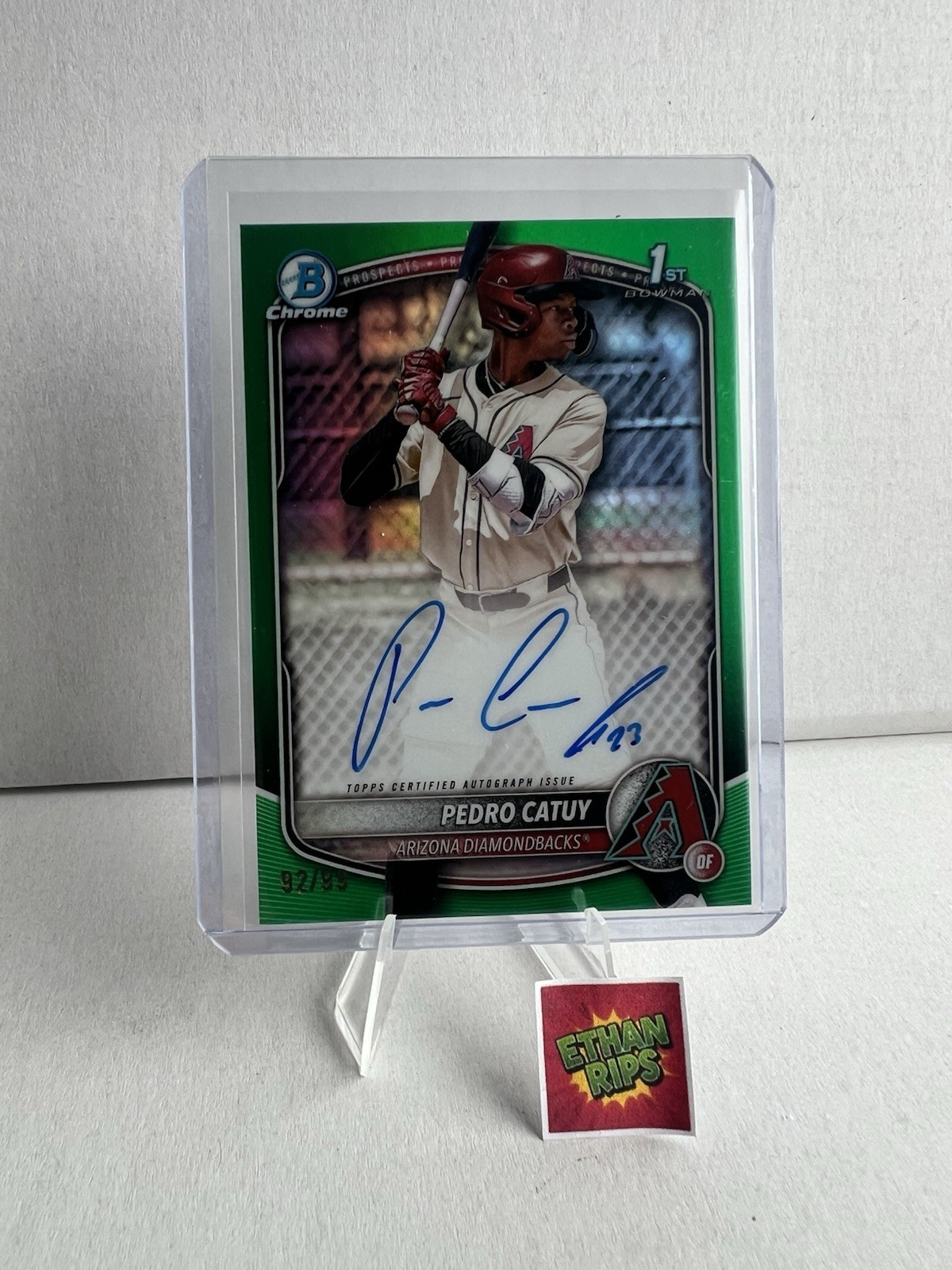 2025 Bowman Chrome Pedro Catuy 1st Bowman Auto Green Refractor /99 #CPA-PC