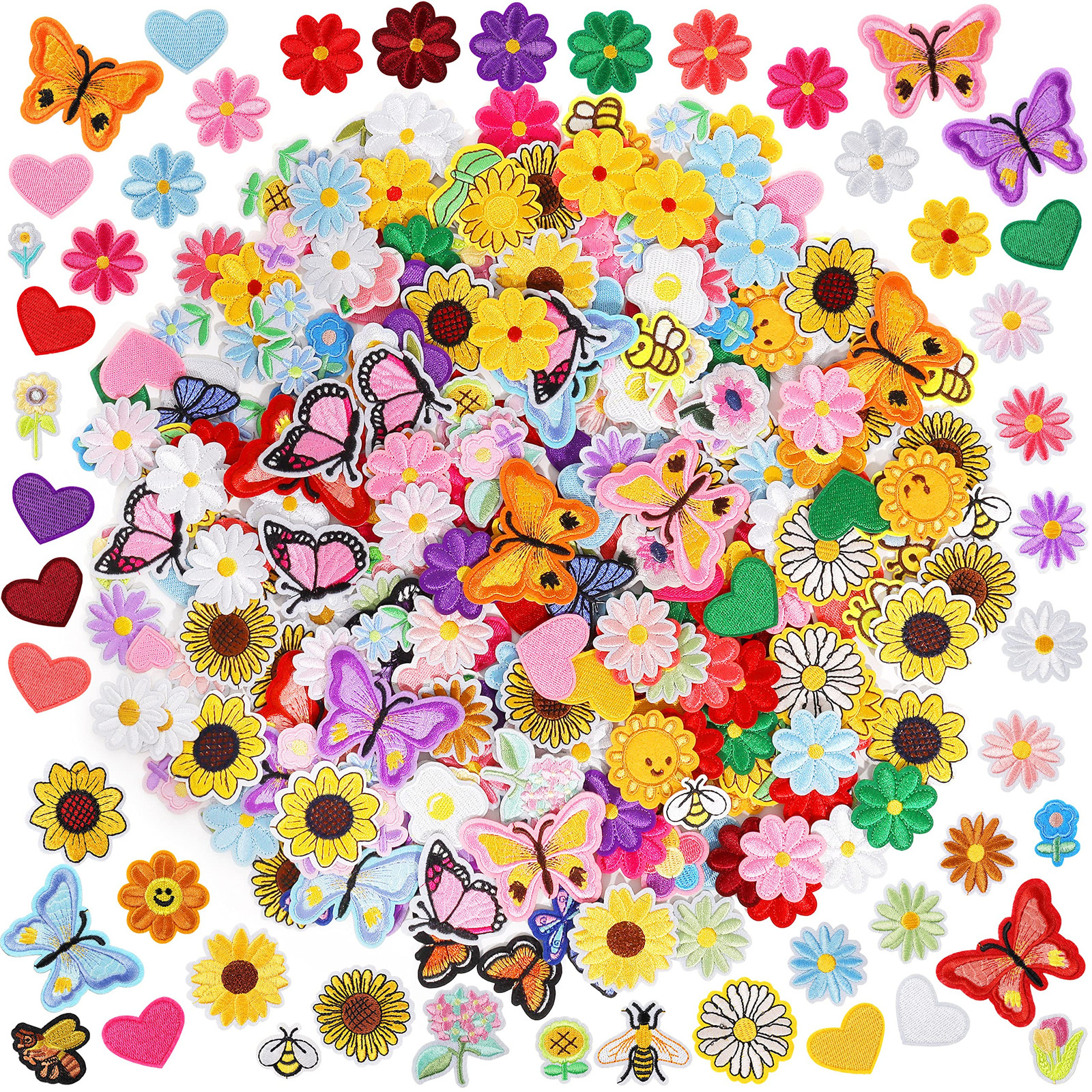 120PCS Cute Flower Heart Iron-On Patches for Clothing DIY Embellishment