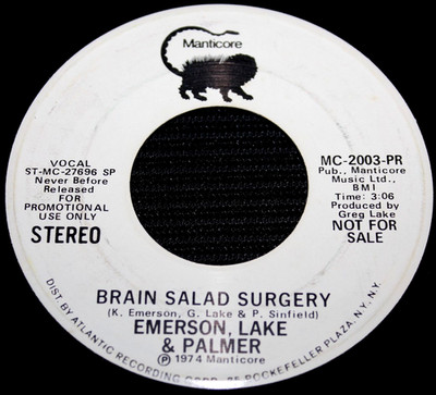 EMERSON, LAKE & PALMER - Brain Salad Surgery  (OG 1974 Promo 7'' Vinyl 45)
