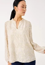 NWT Lilly Pulitzer Giana Long Sleeve Silk Top Coconut Leafy Babe, Choose Size