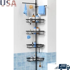 Dual Towel Bars Shower Caddy W/ Hooks Soap Holders Adjustable Corner Storage New