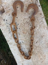 Vintage Iron Chain With Two Hooks In Nice Used Condition 32" Long