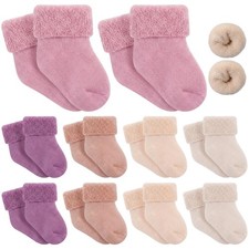 10 Pairs Preemie Baby Terry Cotton Turn Cuff Socks for Newborn Girls Boys - N...