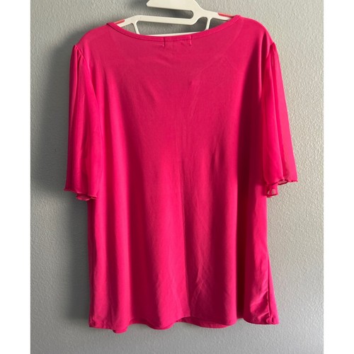 Emma & Olive Damenbluse Hot Pink Spitzendetail Flatterärmel Oberteil Übergröße 1X - Bild 5 von 6
