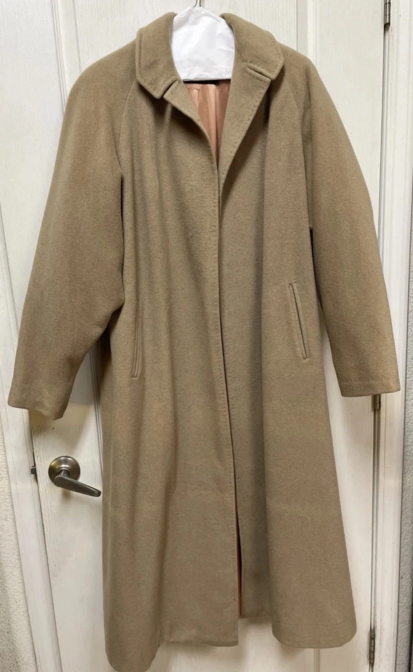 Abrigo Mujer Vintage Años 50 100% Cachemira Forrado Frente Abierto Largo Camel Tostado” Foto 2 de 4