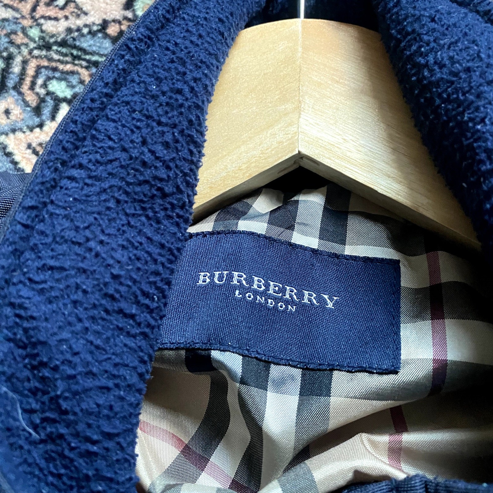Vintage 00s Burberry navy blue nova check boxy technical jacket fleece XL image 4