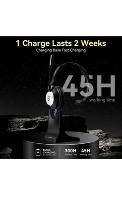Wantek Bluetooth Headset, Kabelloses Headset mit Mikrofon für PC, Deep Black 