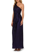 NEW ADRIANNA PAPELL One Shoulder Evening METALLIC GOWN DRESS SIZE 14 $200 PURPLE