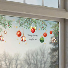 Reusable Christmas Window Sticker 11.8x34.4 Inch Pine Branch Xmas Ball Decor