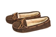 Minnetonka Moccasin Shoes Womens Size 9 Brown Suede Slippers Faux Fur Lined