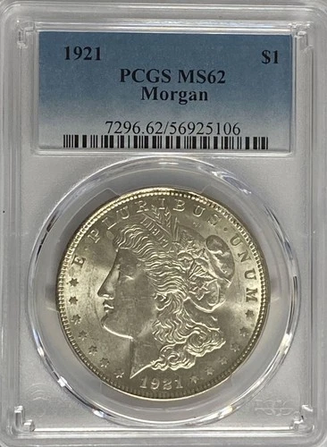 1921 $1 Morgan Silver Dollar PCGS MS62 Uncirculated Philadelphia