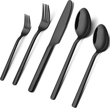 KINGSTONE Black Silverware Set, 40 Piece Flatware Set for 8, 18/10 Stainless ste
