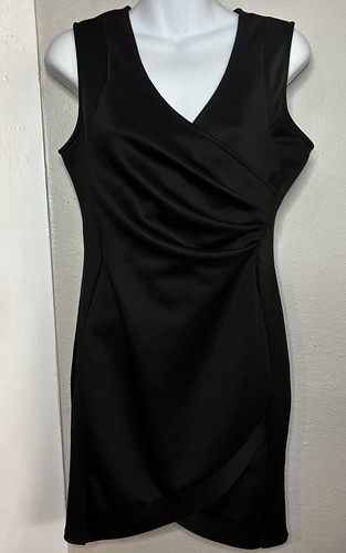 Fashion Magazine Black Faux Wrap MIDI Dress Size L
