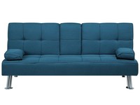 3-Sitzer Schlafsofa Stoffbezug Blau Mit Integriertem Tisch Klapparmlehne Roxen
