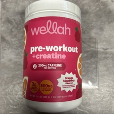 Wellah Pre-Workout  Creatine Powder 30 Servings Orange Raspberry -3g Creatine