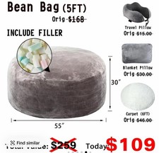 3FT/4FT/5'FT/Jumbo with Filler bean bag Lazy sofa beanbag Chair Ship Free High-