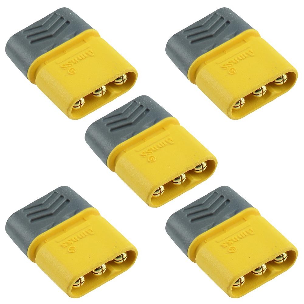 5 x Male MR30 3 Pin Gold Plated Connector with Cap 15A Amass