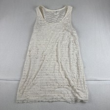 FREE PEOPLE Ivory Gold Shimmer Mini Dress Tiered Ruffle Sleeveless Tunic Large