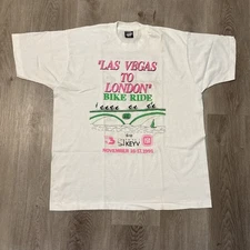 Vintage “Las Vegas To London” Bike Ride Screen Stars Best Men White XL T-Shirt