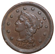 1852 1C BN Braided Hair Cent- CHOICE VF++ / FREE SHIPPING- SMH391