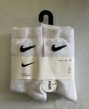 Nike Little Kids' lightweight Crew Socks 6 PAIRS White (4-5) 7C-10C