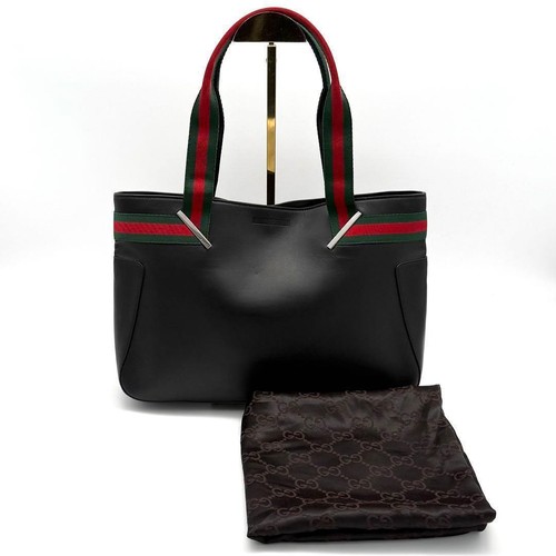 GUCCI GG Canvas Hand Bag Dark Brown Silver 73984 Auth ka5065