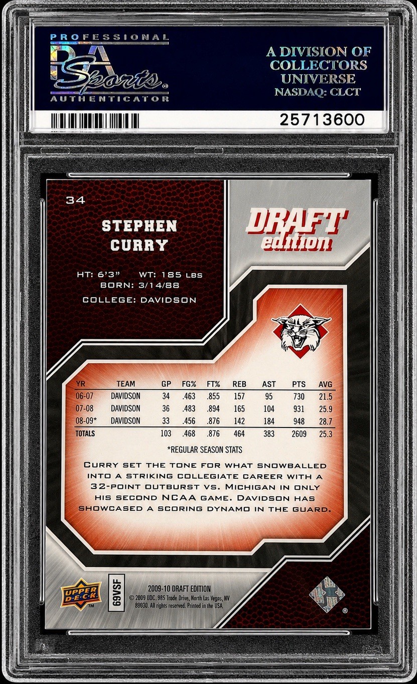 2009 UD Draft Edition #34 Stephen Curry RC PSA 10 Gem Mint Warriors Rookie 🔥 view 2