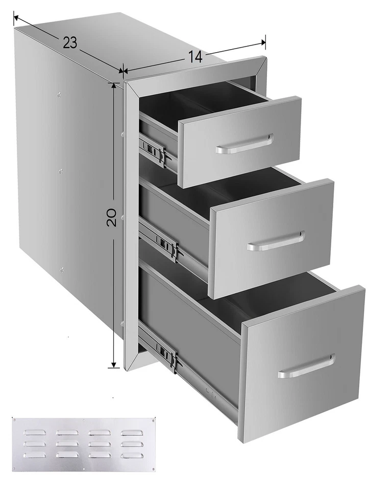 Three drawers cabinet triple Stainless steel Kitchen Cabinet for Outdoor BBQ - Image 3 of 4