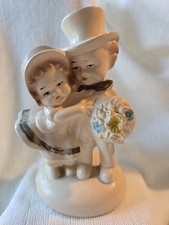 Bride and Groom Figurine Chalkware Hand Painted Wedding Cake Topper Beautiful