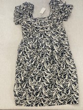 A New Day Midi Dress Womens 17 Black Cream Floral Puff Sleeve Square Neck NWT