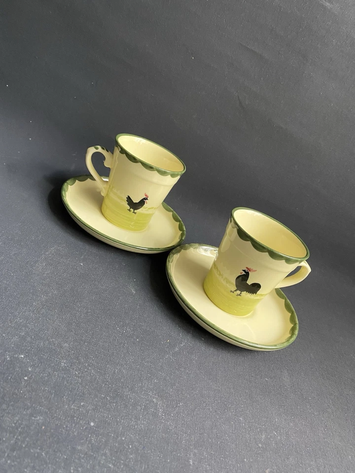 2 x Hahn und Henne Zeller Keramik Kaffeetasse Untertassen NEU!!! Ø7,5cm