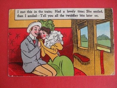 1909 Comic EISENBAHN ZUGFAHRT WAGEN ROMANTIK ERZÄHLEN TWIDDLEY BITS SPÄTER