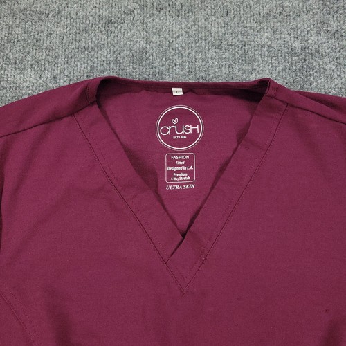Crush Scrubs Scrub Top Shirt Women Large Red Burgundy Short Sleeve Uniform Adult - Picture 2 of 22
