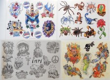 Vintage Tattoo Flash Sheets - Dave Waugh 1992 1 1996 3 - Lot of 4 Sheets