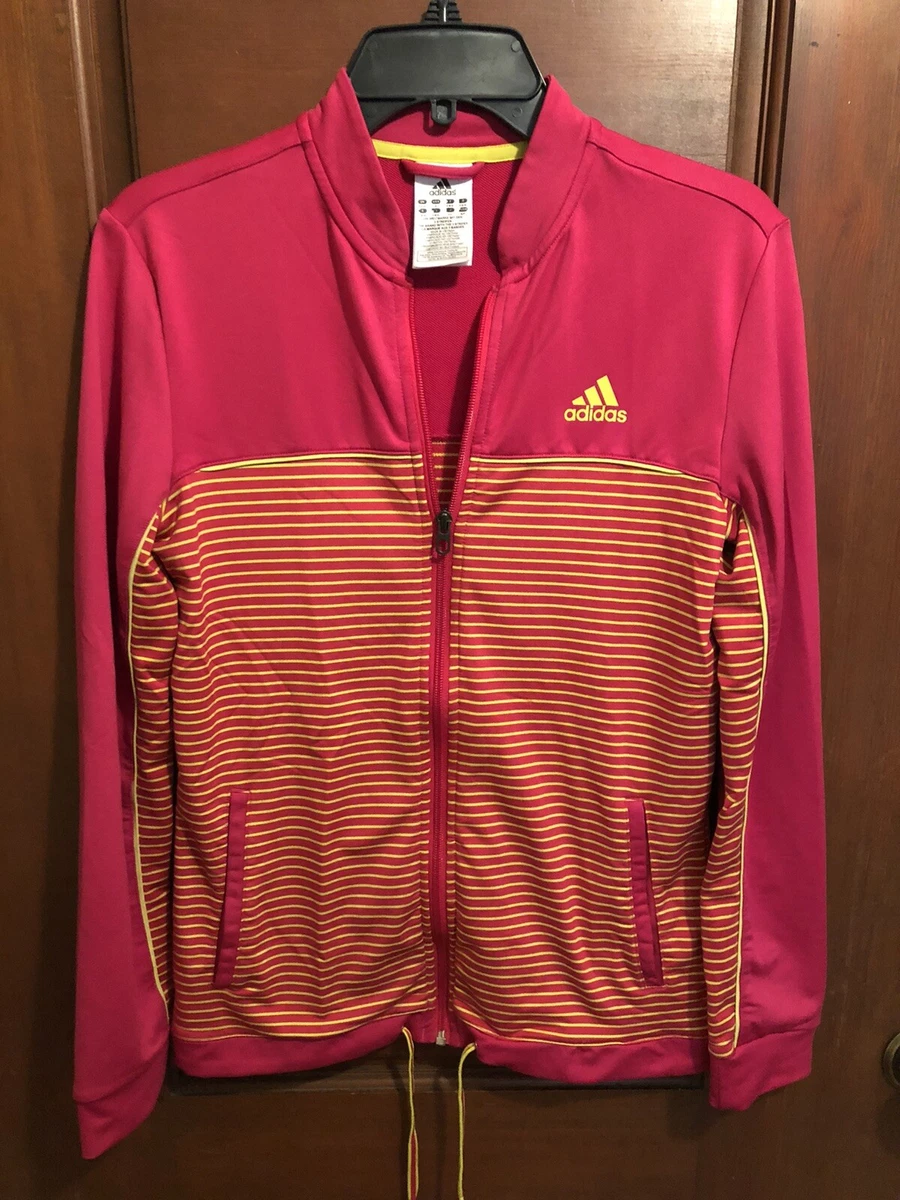 Adidas Small 3 Stripe Hot Pink w Neon Yellow Stripes Track Jacket