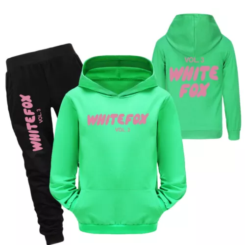 Kids Casual Hoodie Trousers Tracksuit Set White Print Fox Jumper Top+Pants Suits - Picture 19 of 37