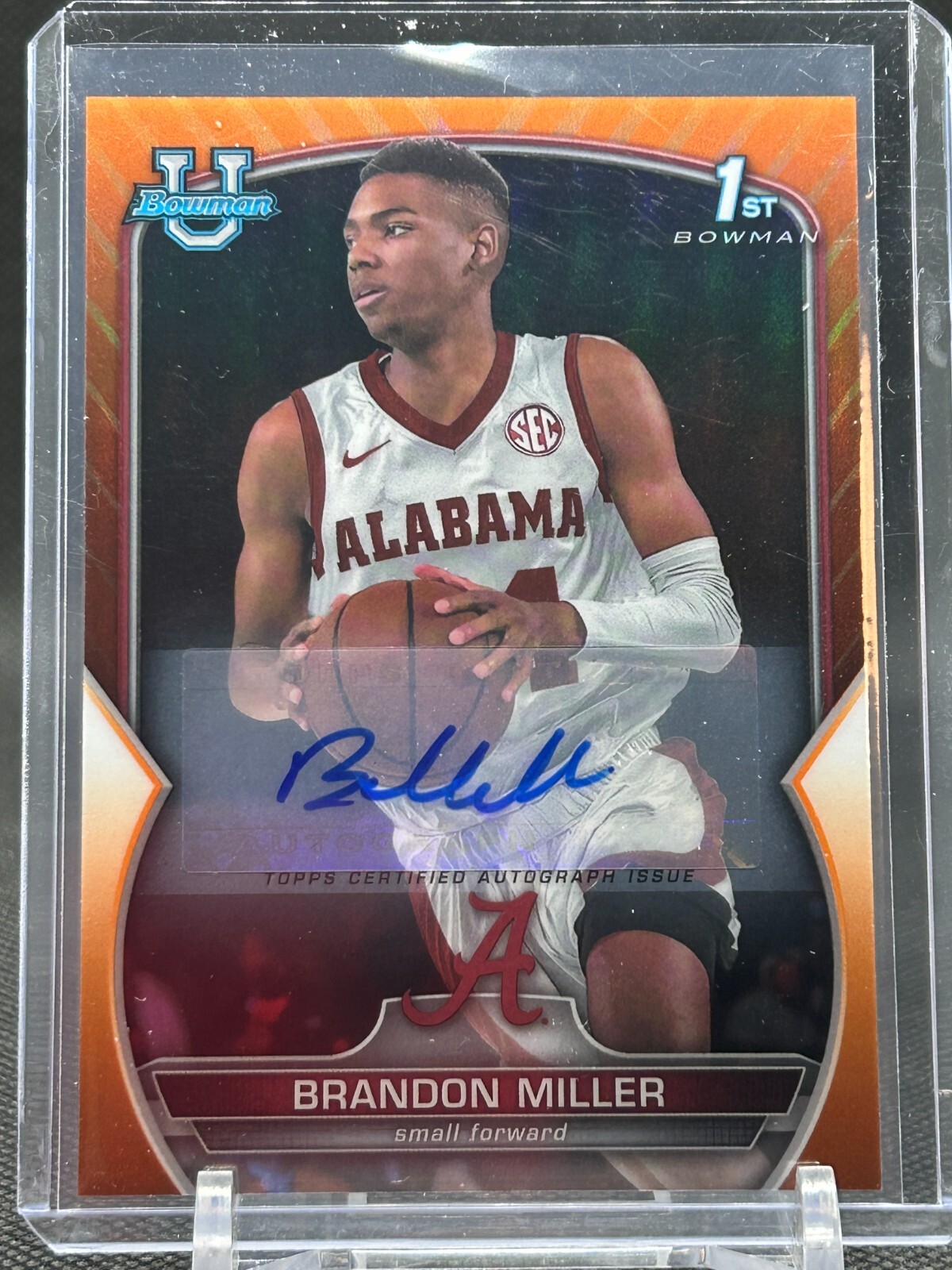 2022-23 Bowman Chrome University 1st Auto Orange Brandon Miller #/25 No. 80