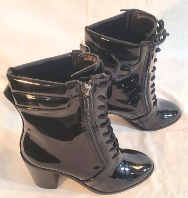 Michael Kors Women's Black Rosario Lace-Up Patent Leather Boots