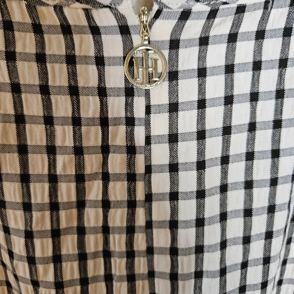 Tommy Hilfiger NWT Size 14 Checked Seersucker Tiered Sundress Black White Midi - Image 4 of 4