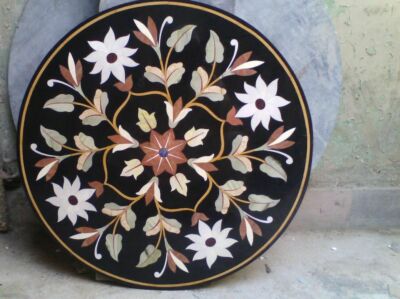 18'' Black Round Marble Dining Coffee Table Top Inlay Malachite Mosaic decor h16